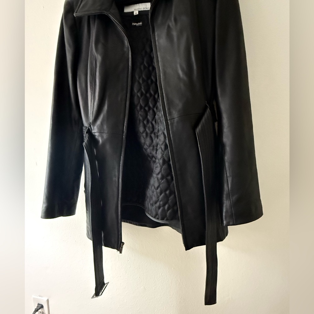 Wilson’s Black Leather Belted Jacket - Size M - Picture 4 of 16